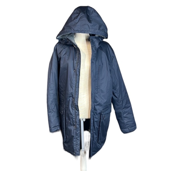 Selected Homme Identity Hooded Coat Winter Rain Heavy Jacket Blue Mens L Zip Up - Picture 2 of 16